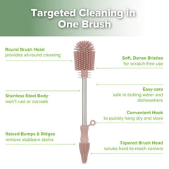 haakaa cleaning brush in use demonstrates 360° cleaning on storage bags.