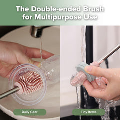 haakaa cleaning brush bottle-head close-up highlighting reach into bottles.
