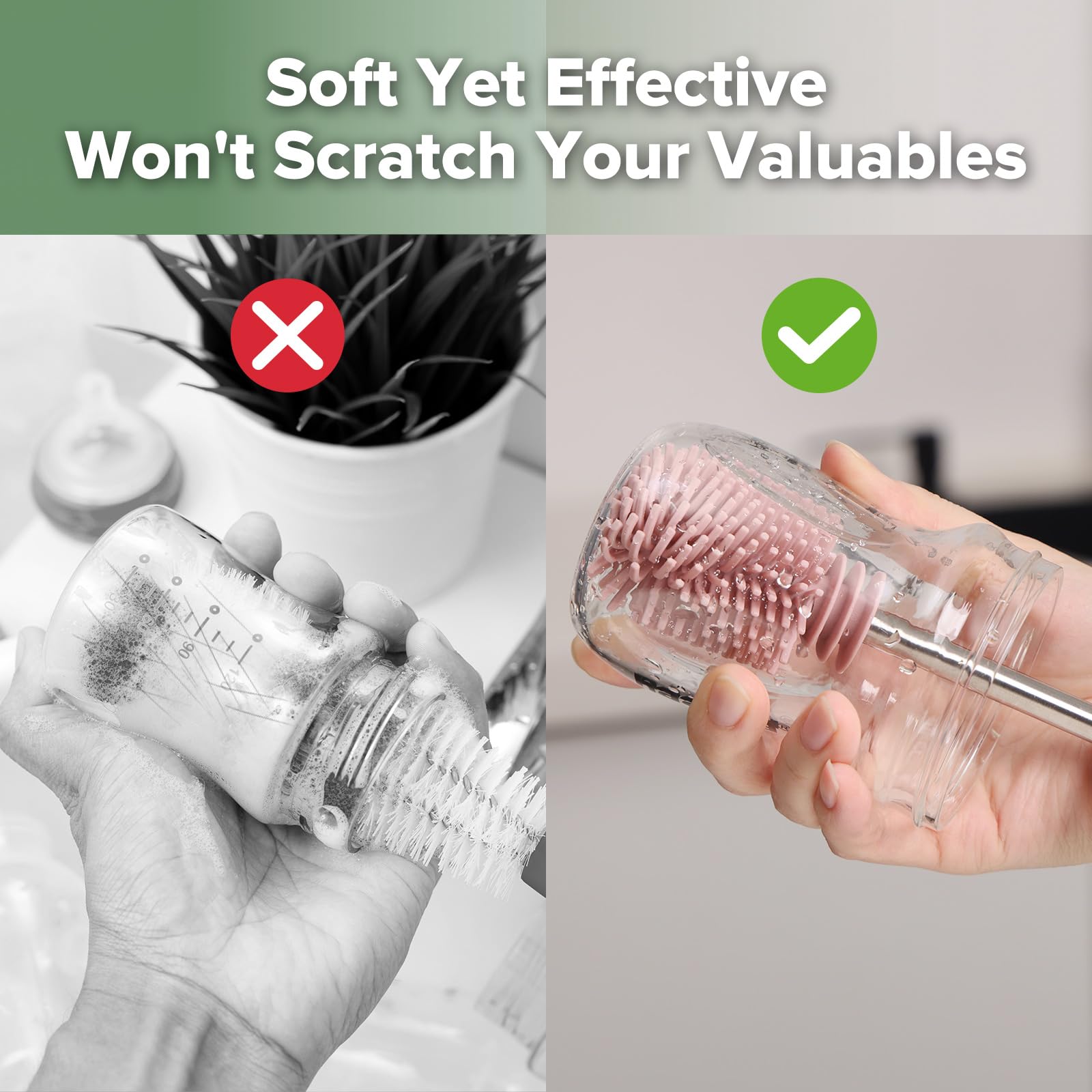 haakaa silicone brush prop shows BPA-free material for safe cleaning.