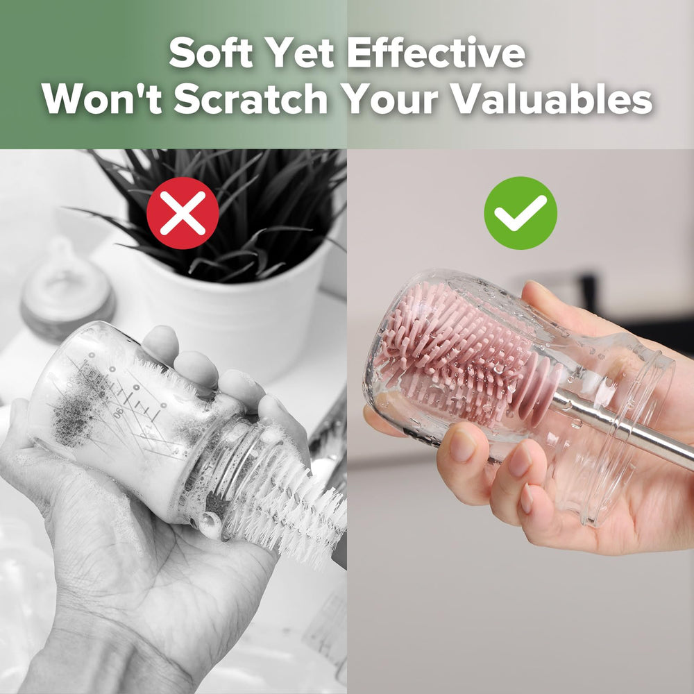 haakaa silicone brush prop shows BPA-free material for safe cleaning.