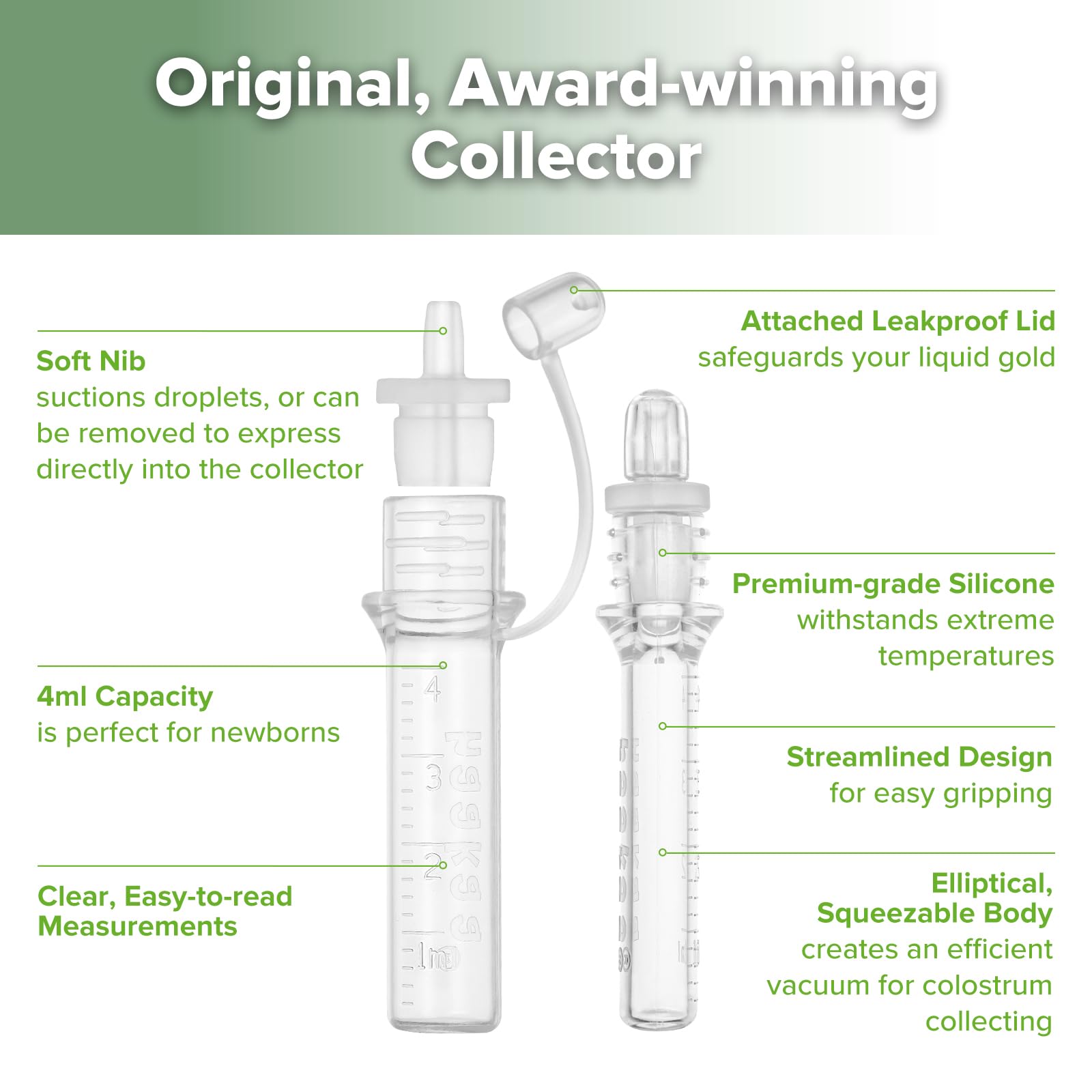 Haakaa Colostrum Collector Kit two-way collection supports easy expression.