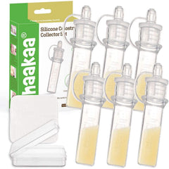 Haakaa colostrum collectors six-pack with storage case for safe, reusable postpartum collection.