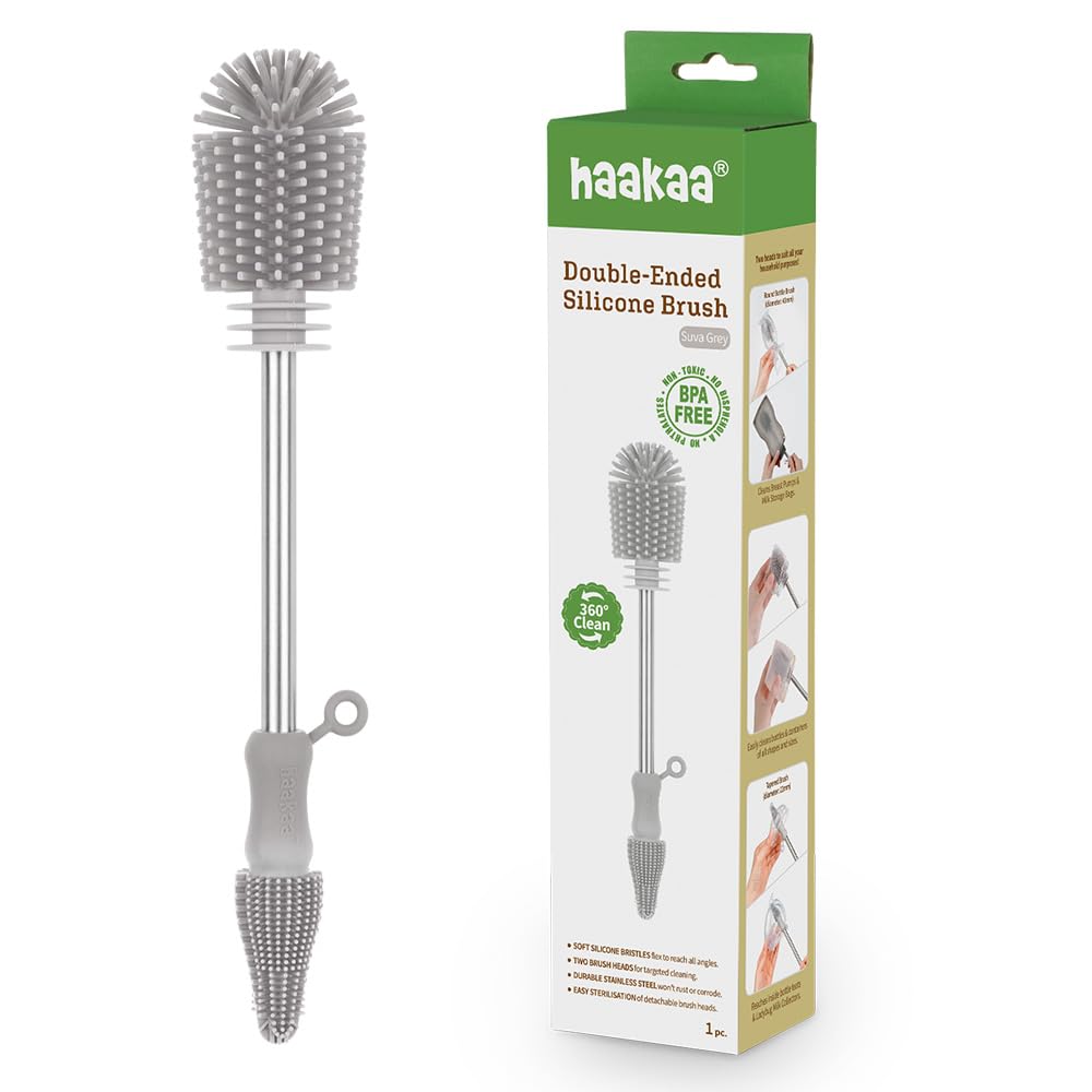 Haakaa double-ended brush 360 cleaning deep cleans bottles and pumps