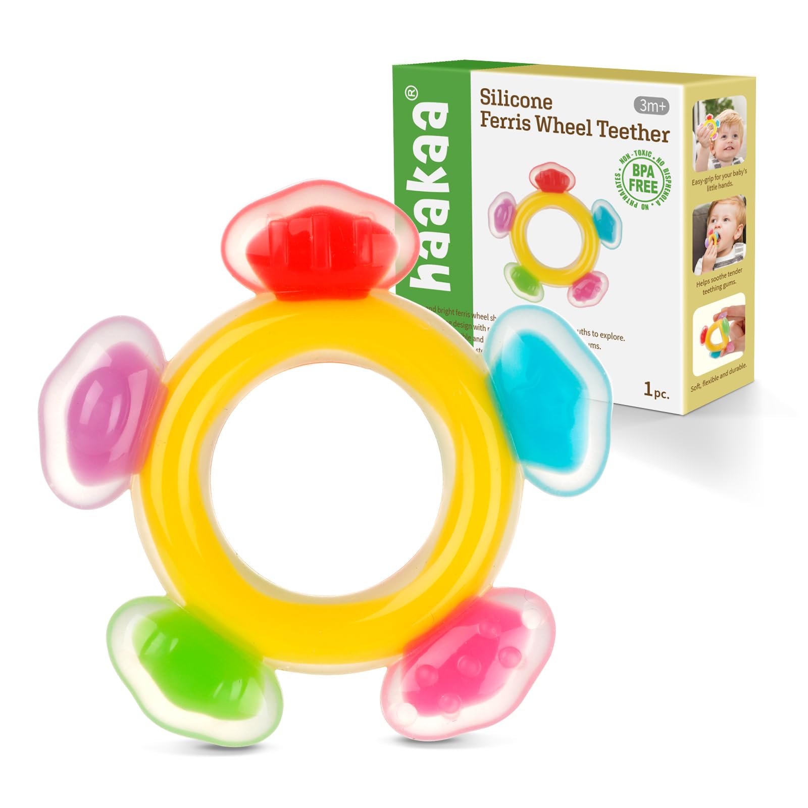 Haakaa Ferris Wheel Teether front view showing baby-ready design for soothing gums