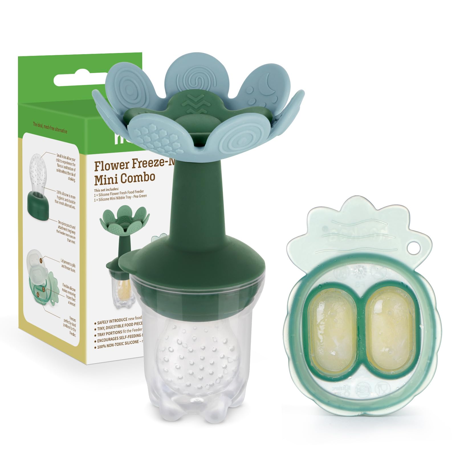 Haakaa Flower Baby Feeder SkyBlue shows the easy-grip stem for self-feeding.