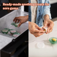 Haakaa Freeze-N-Feed Mini Combo bunny ears texture aids grip and play during feeding.