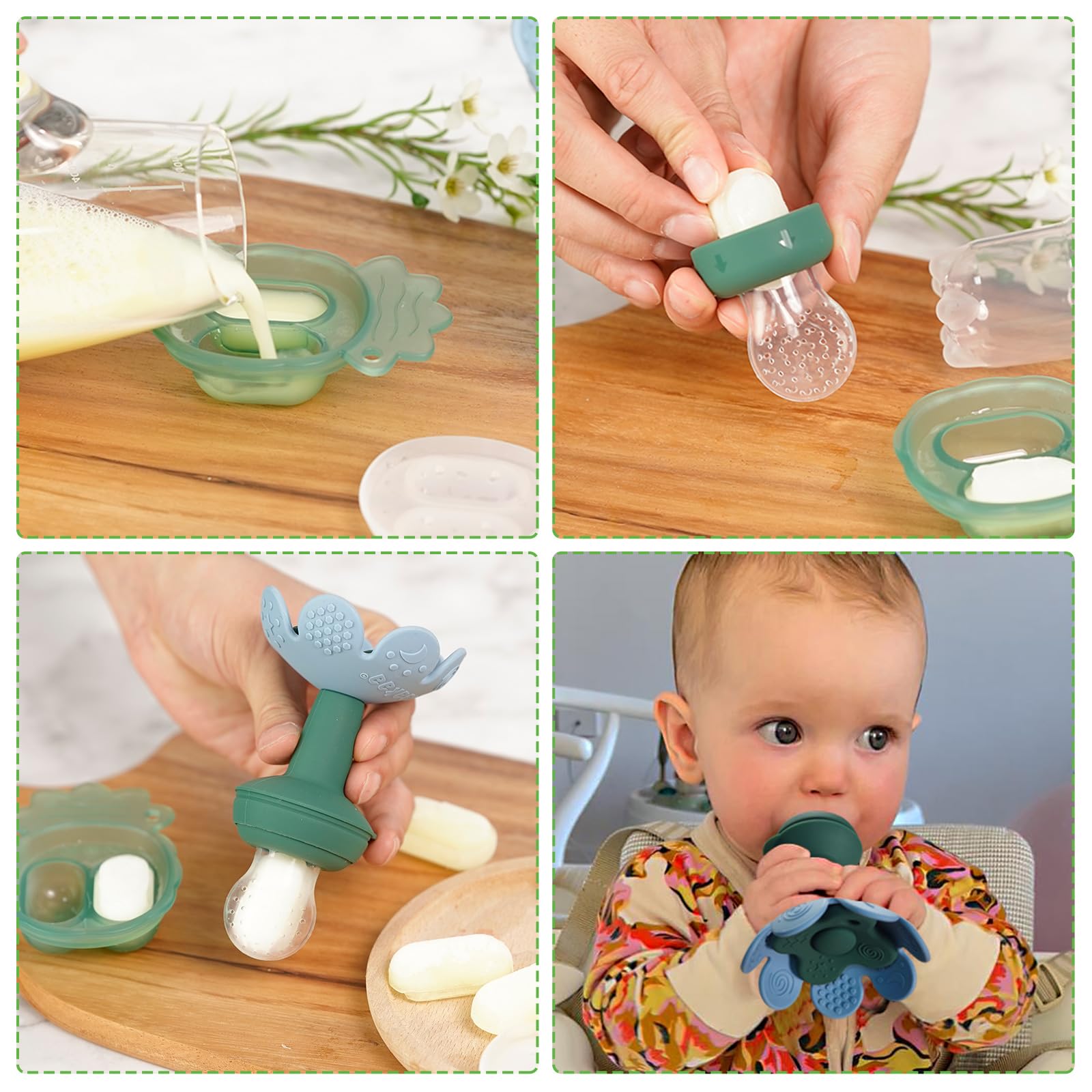 Haakaa SkyBlue feeder features frozen breastmilk pops for cooling comfort.