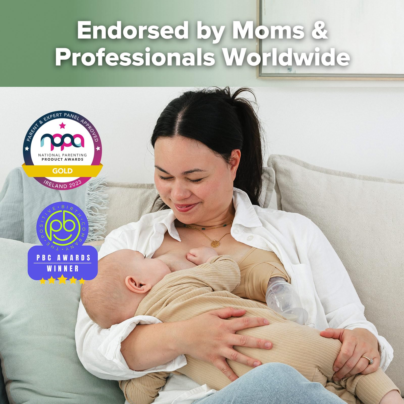 haakaa Gen2 on-the-go image emphasizes portability for busy moms.