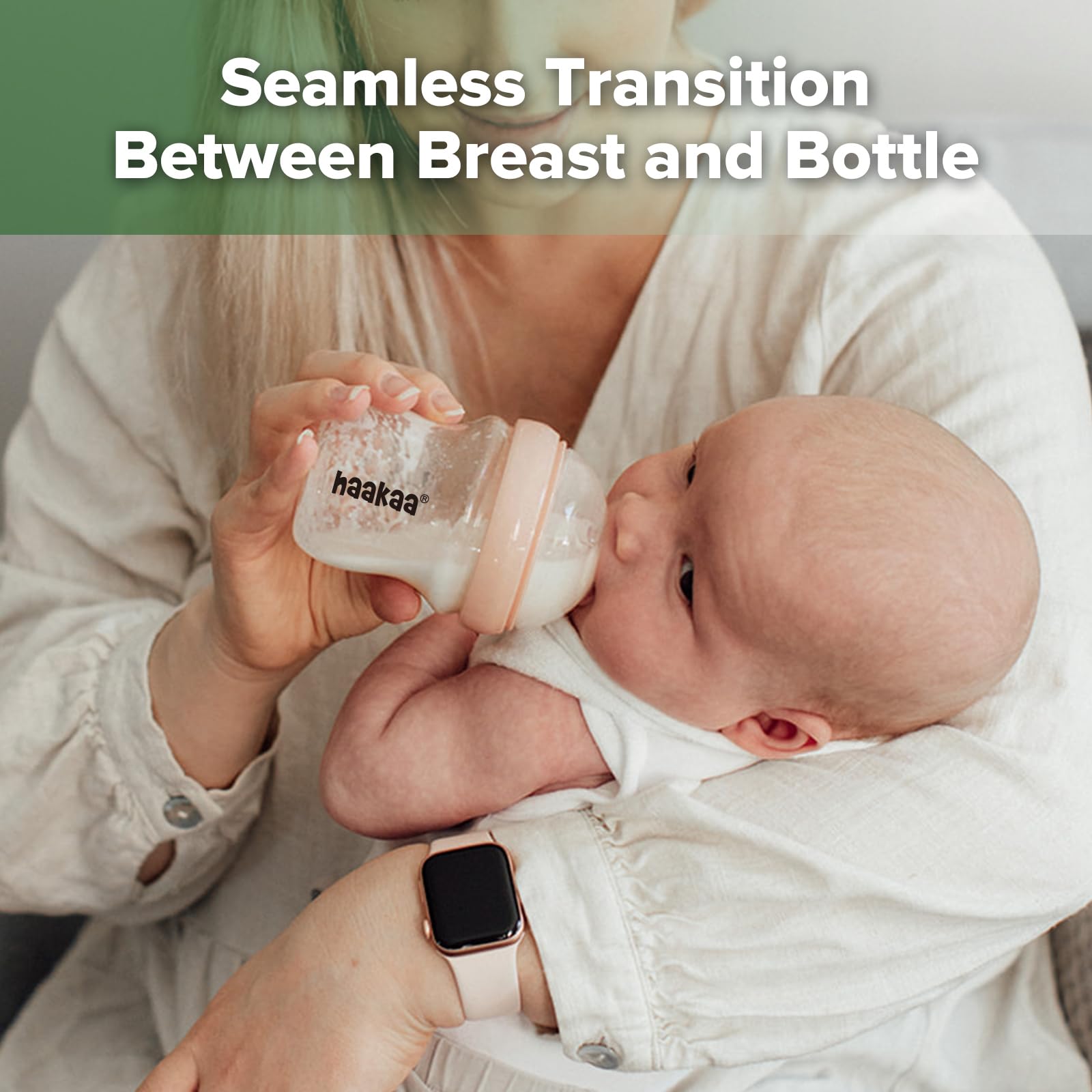 Haakaa Gen.3 bottle features anti-colic vents to support smoother feeds.