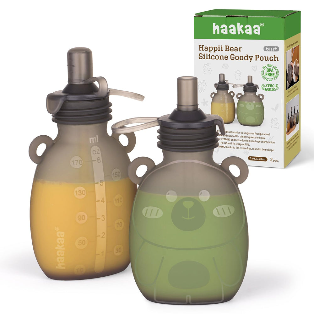 haakaa Happii Bear pouch bear-face close-up for kid-friendly snacks