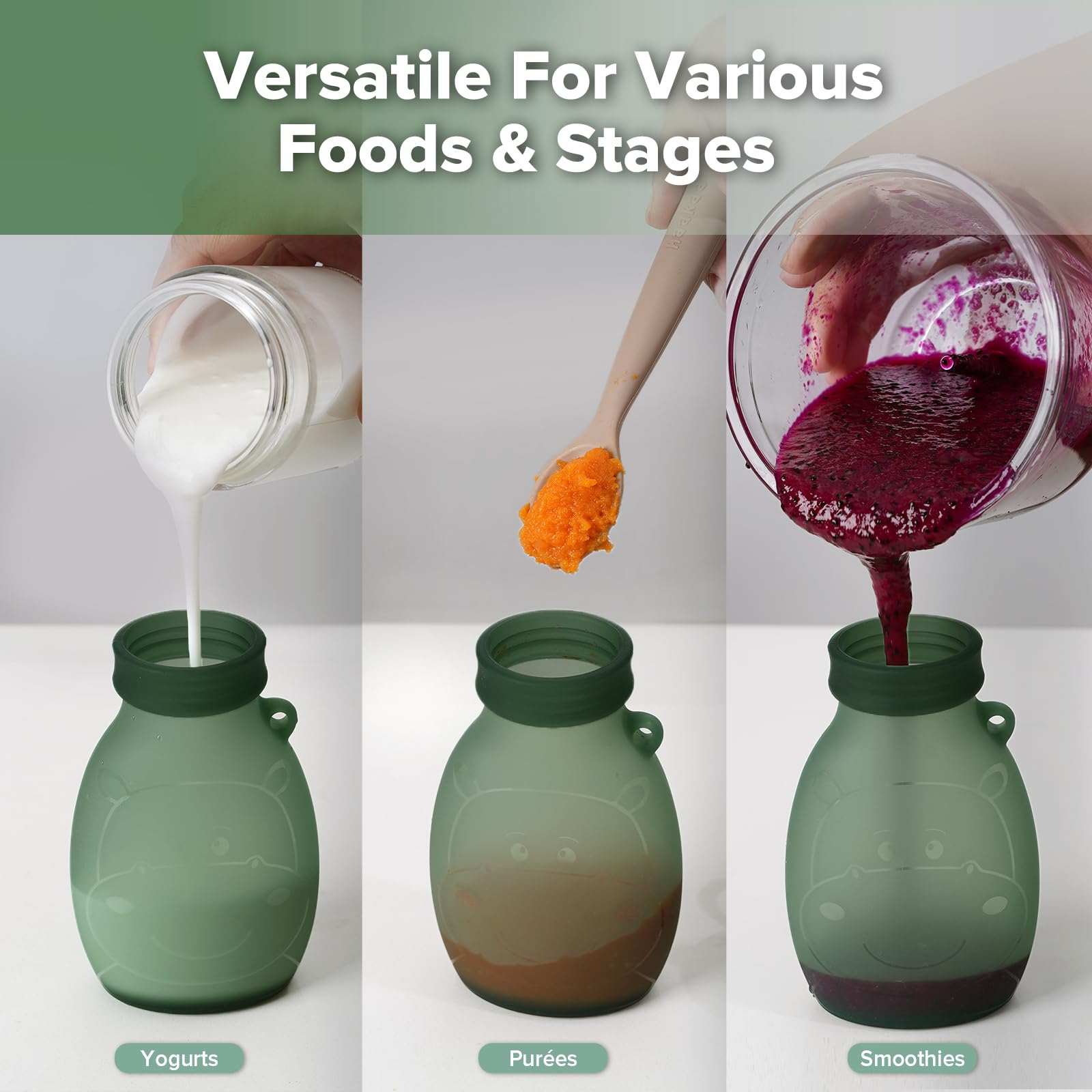 haakaa hippo pouch soft sippy-spout supports self-feeding.