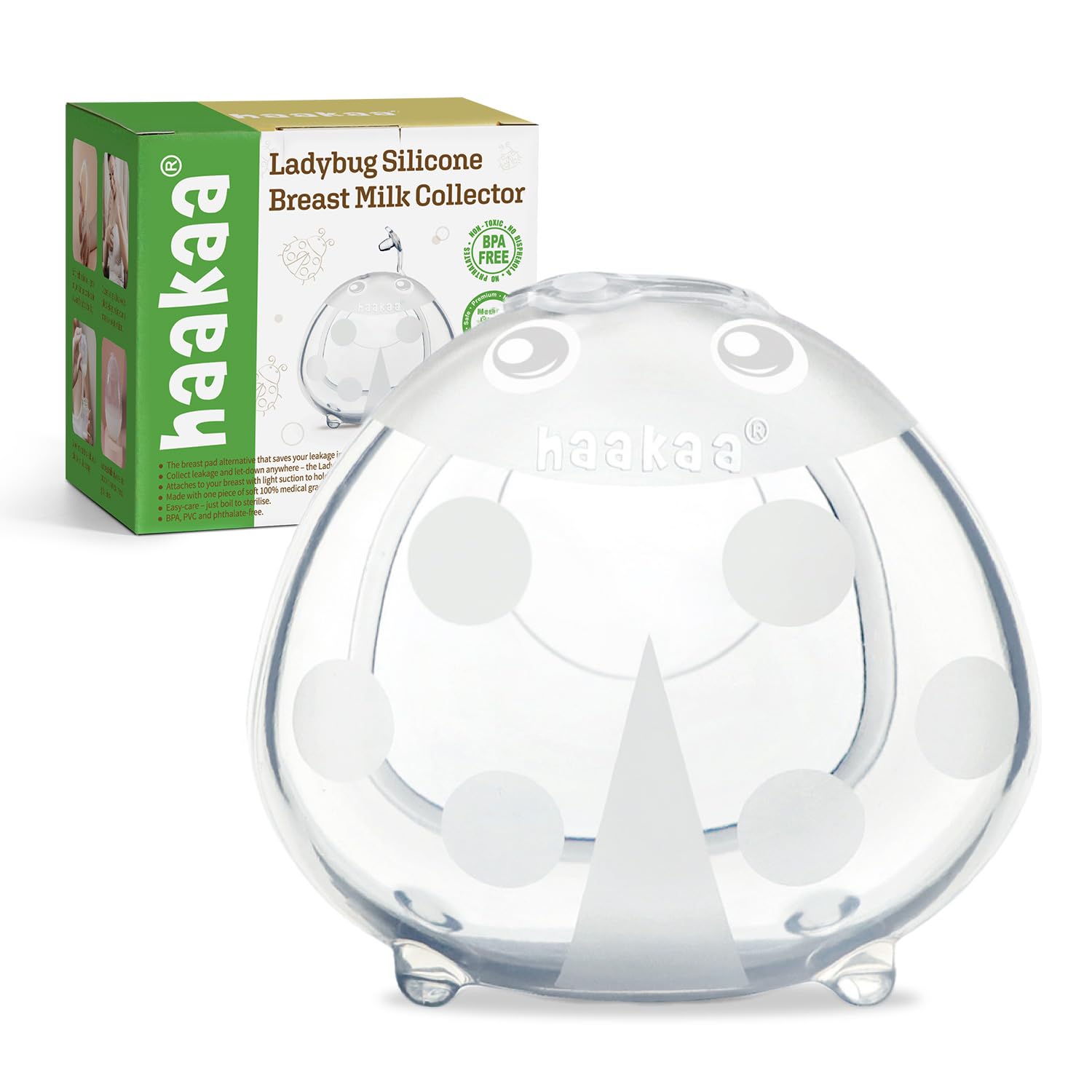 haakaa Ladybug breast milk collector worn inside a bra for discreet leakage capture