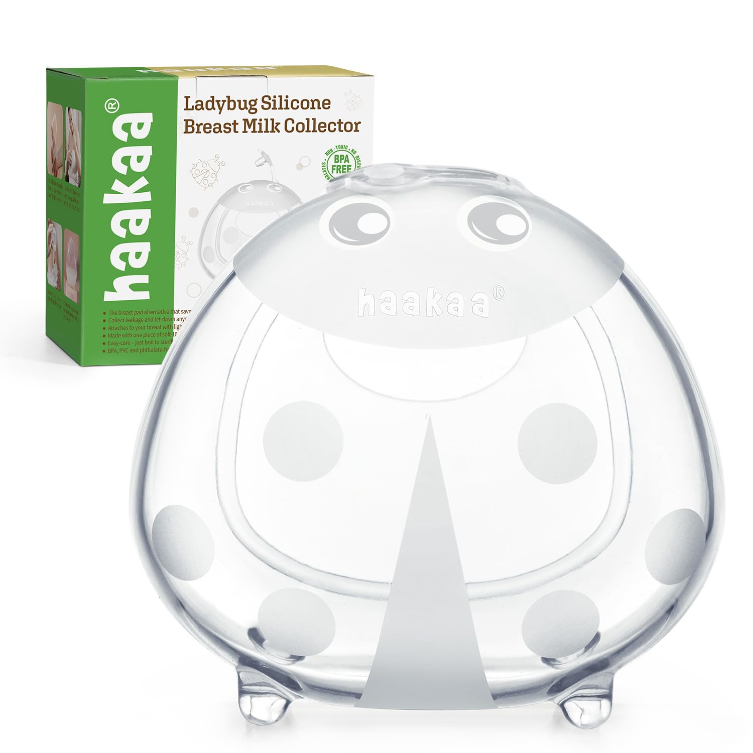 haakaa Ladybug breast milk collector on bra provides discreet daily use.