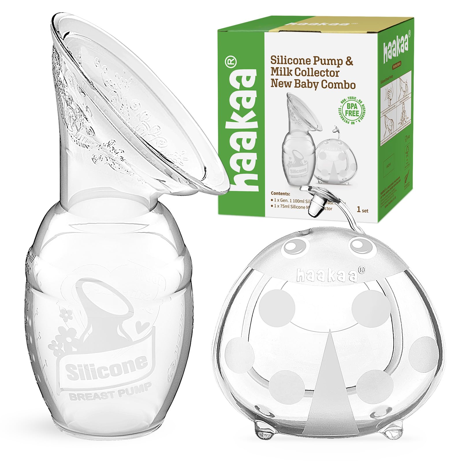 haakaa manual breast pump 4oz closeup showing portable silicone pumping for travel-friendly use