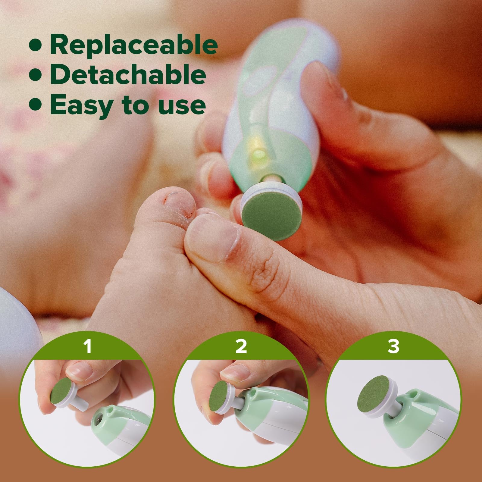 haakaa nail-trimmer pads slot-in-ease, emphasizing quick, tool-free replacement