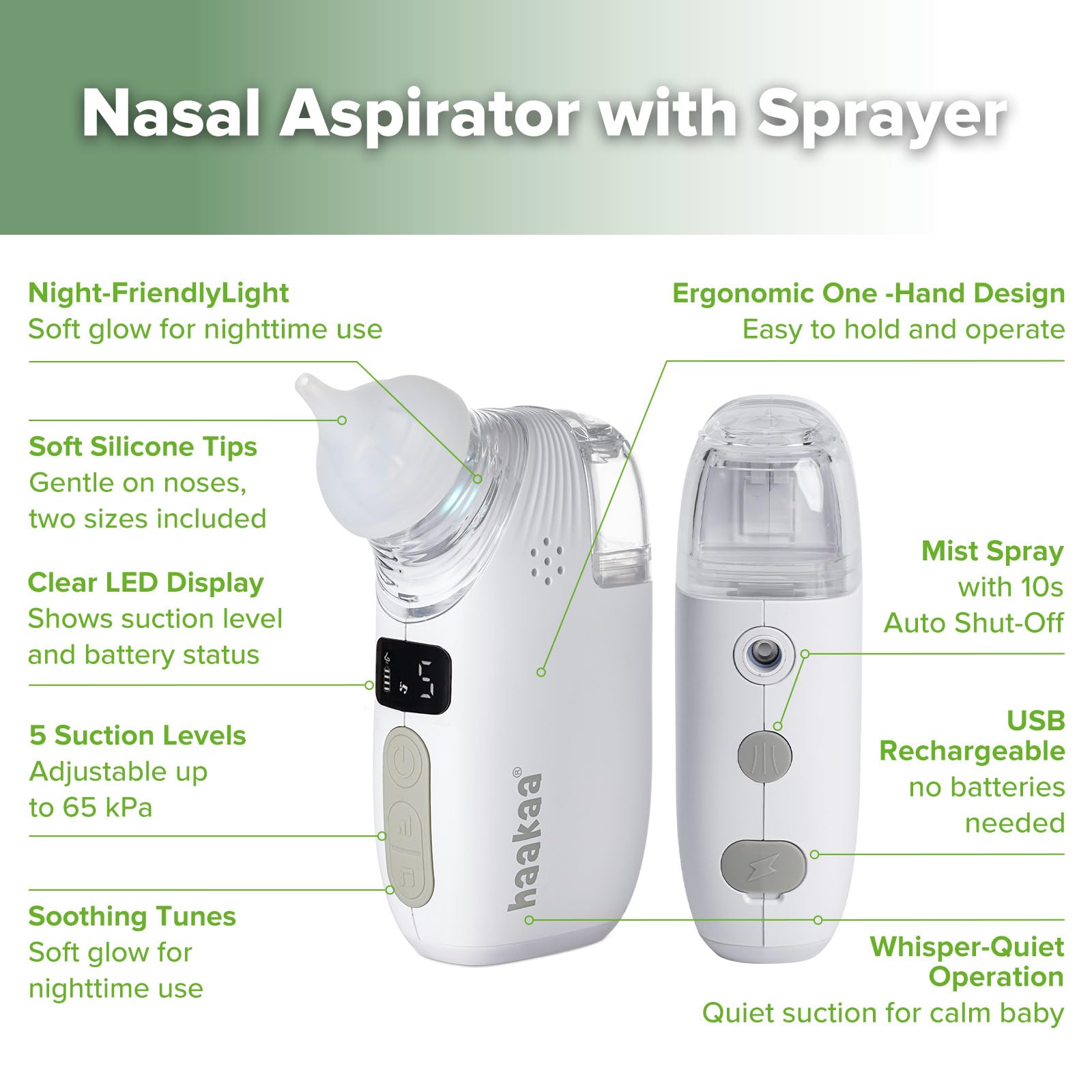 Haakaa nasal aspirator music and lights help distract and calm baby during care