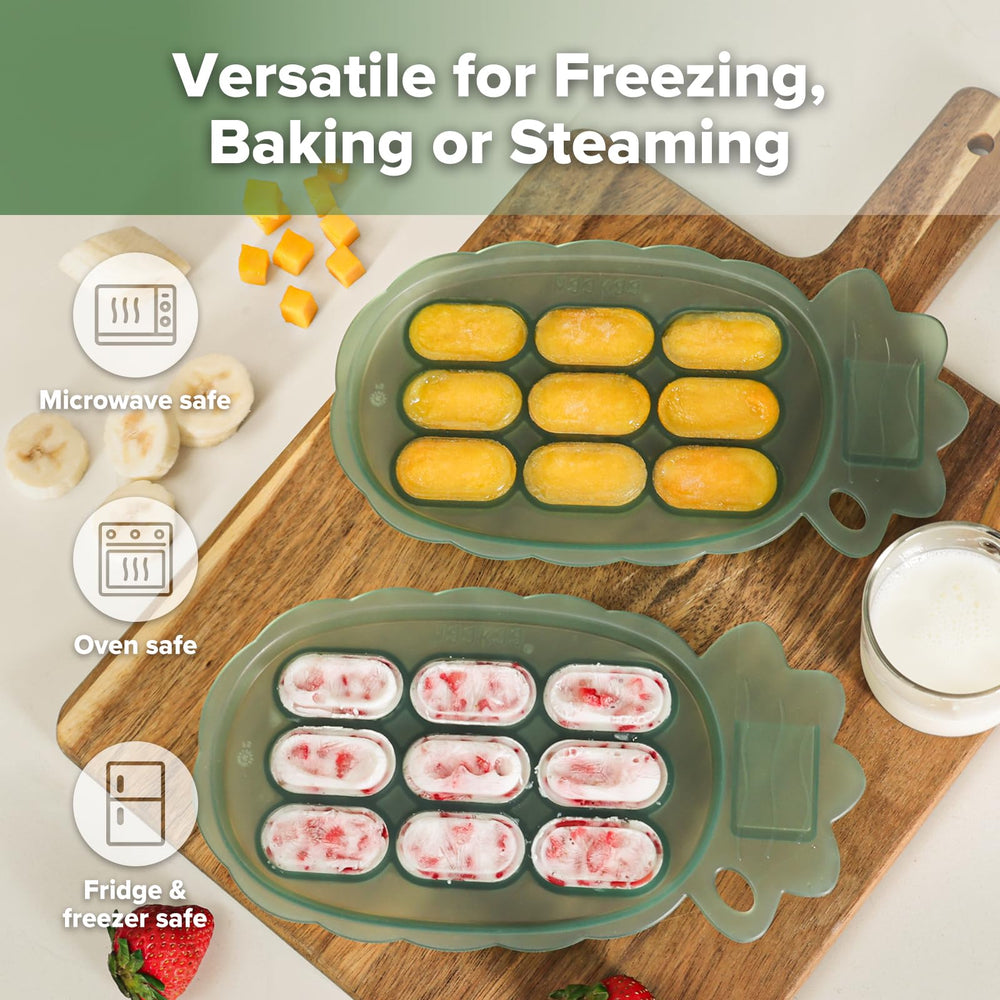 Haakaa Nibble Freezer Tray compartments show evenly sized portions for breastmilk popsicles.