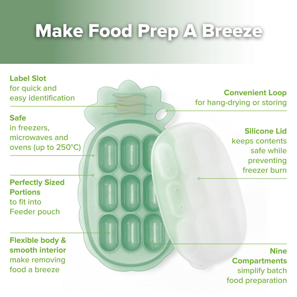 Haakaa Nibble Freezer Tray lid and label slot aid quick portioning and storage.