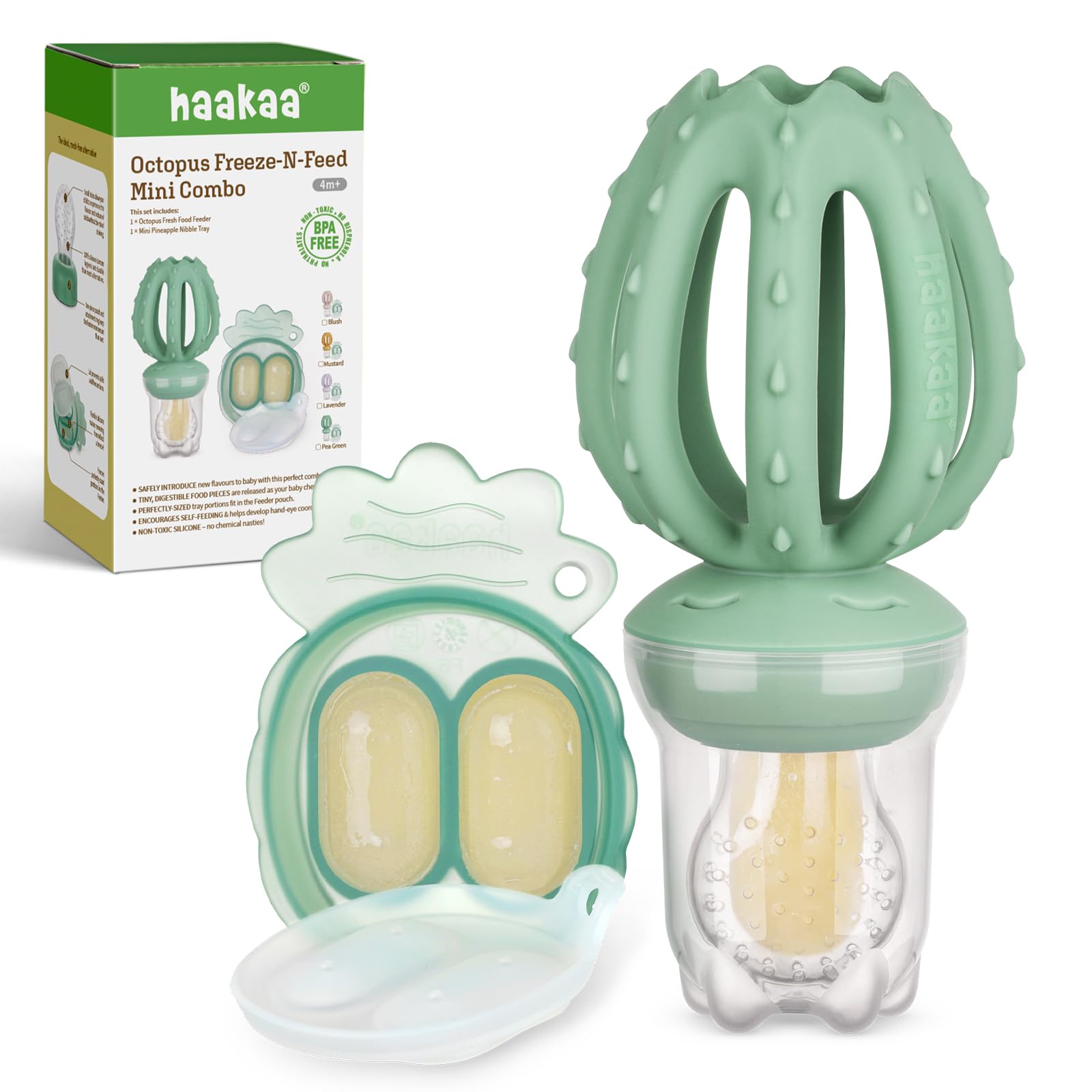 Haakaa octopus feeder pouch closeup shows tiny holes for safe, digestible bites