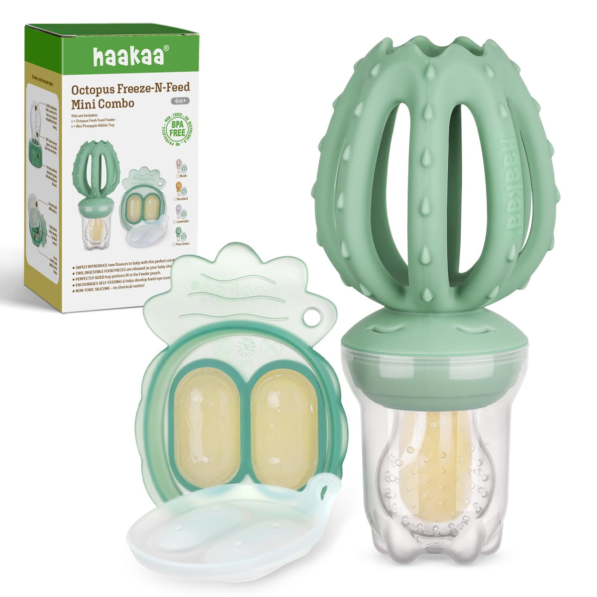 Haakaa octopus feeder pouch closeup shows tiny holes for safe, digestible bites