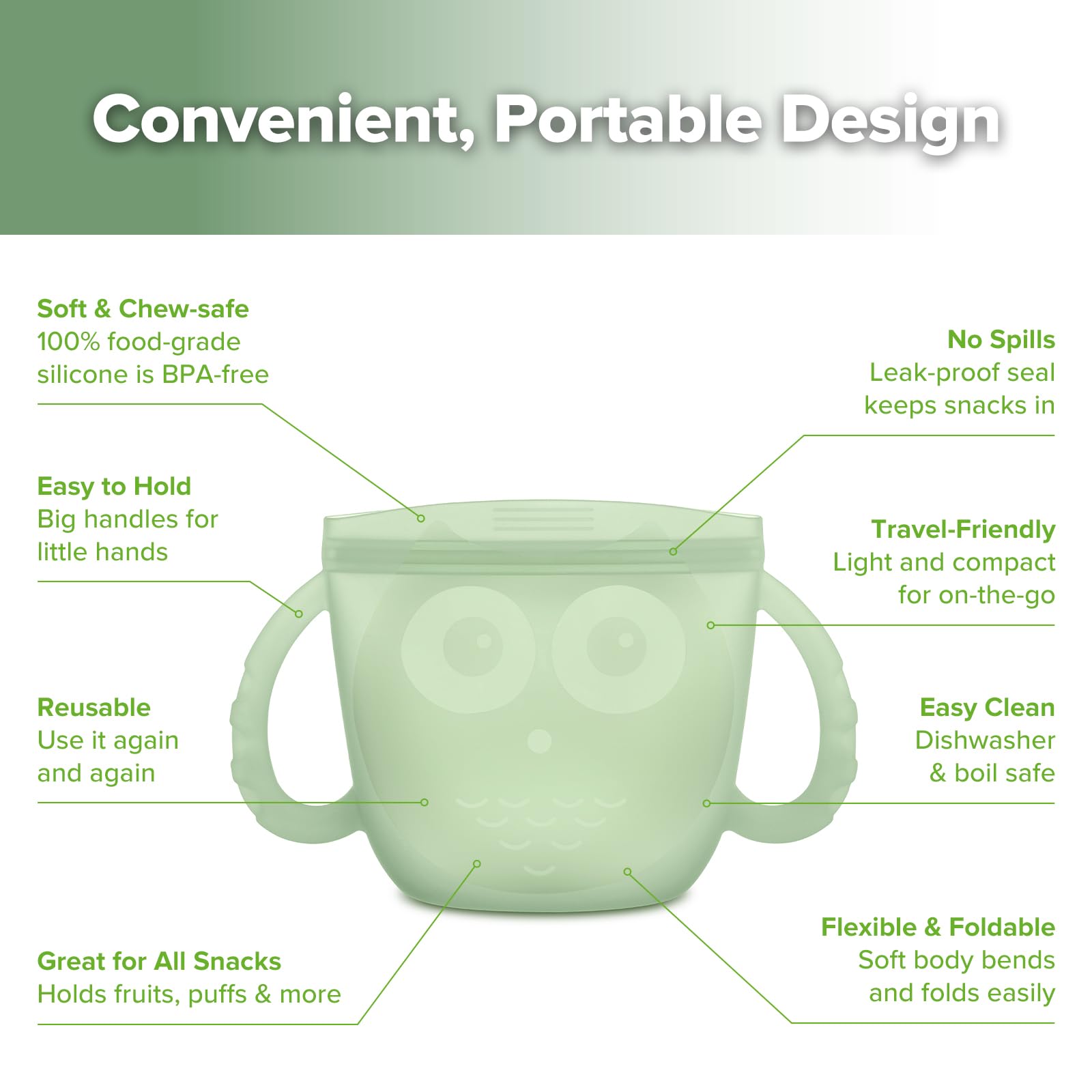 Haakaa Oscar Owl snack container is lightweight and travel-friendly