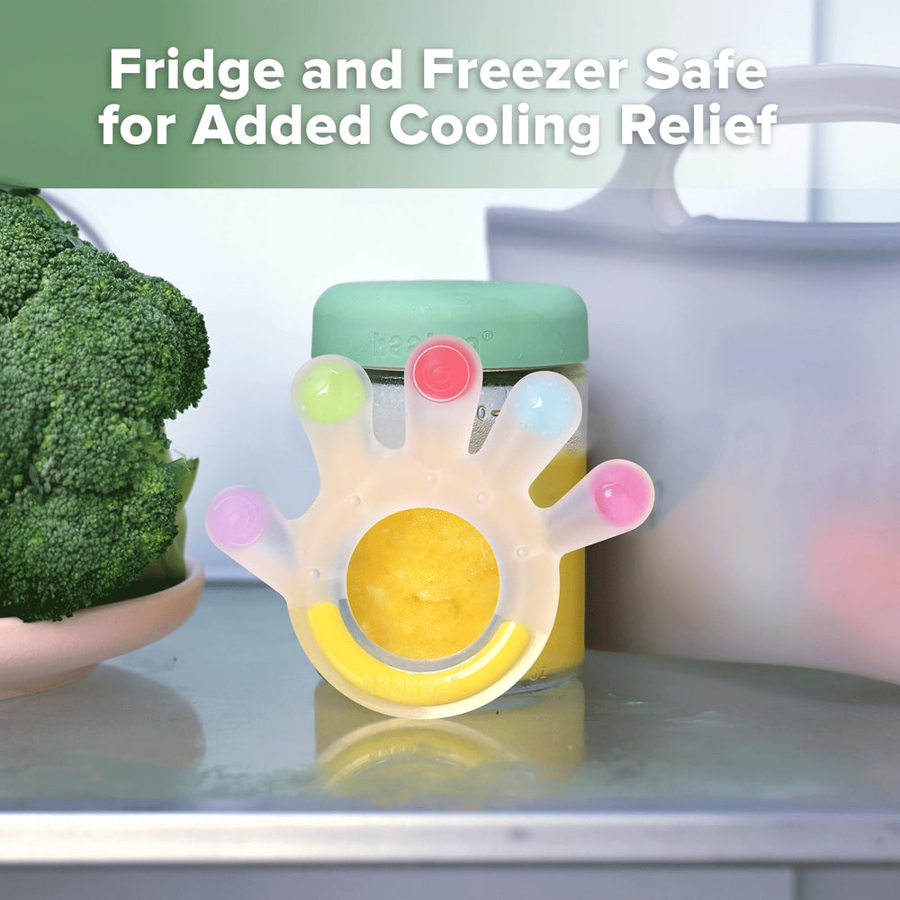 Haakaa Palm Teether frozen-relief image suggesting cooling relief for teething moments.