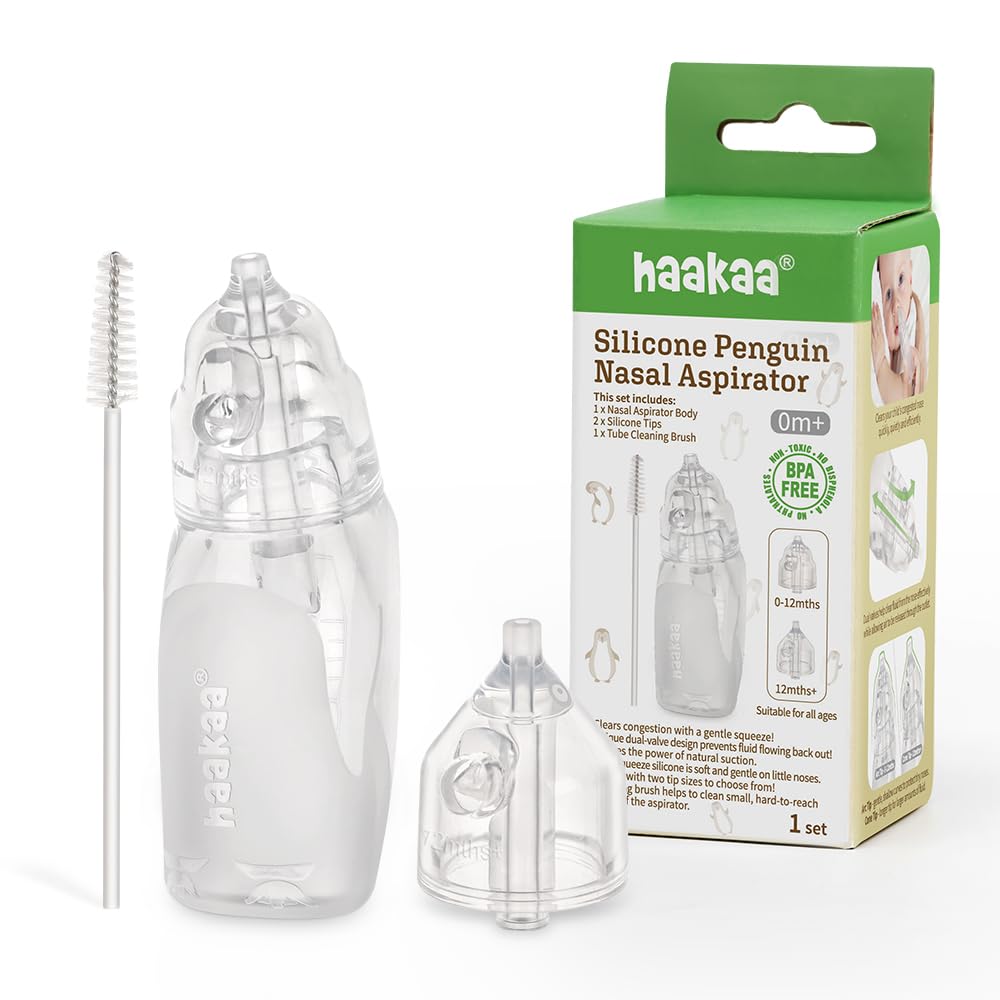 Haakaa Penguin Nasal Aspirator product shot shows gentle suction for baby comfort