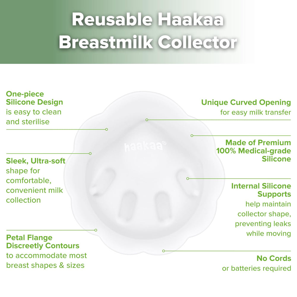 haakaa Petal Soft Milk Collector highlights gentle nipple protection with a soft curved edge