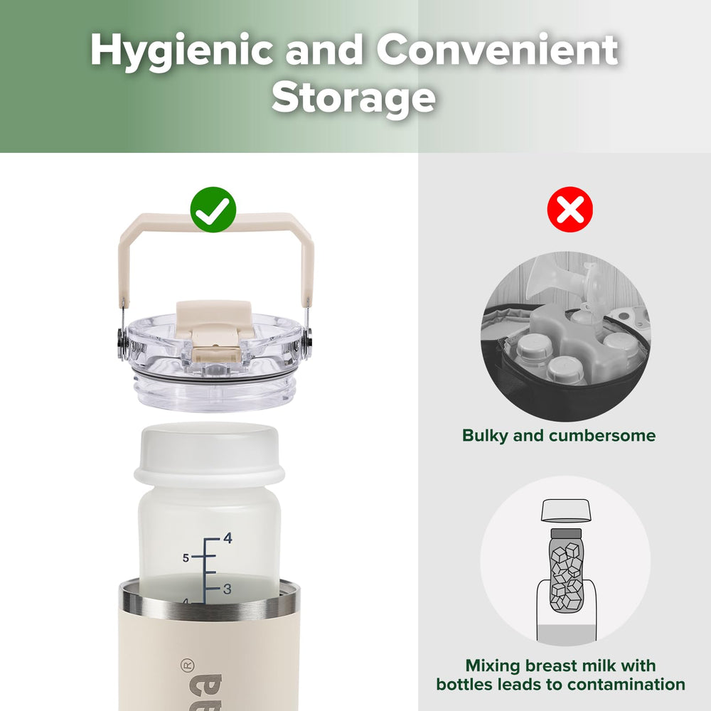 haakaa portable breastmilk cooler dual-drink lid enables direct sip or straw use.