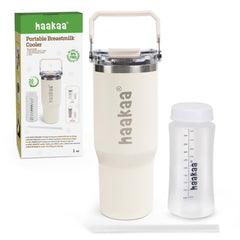 haakaa portable breastmilk cooler exterior bottle with handle for easy on-the-go storage.