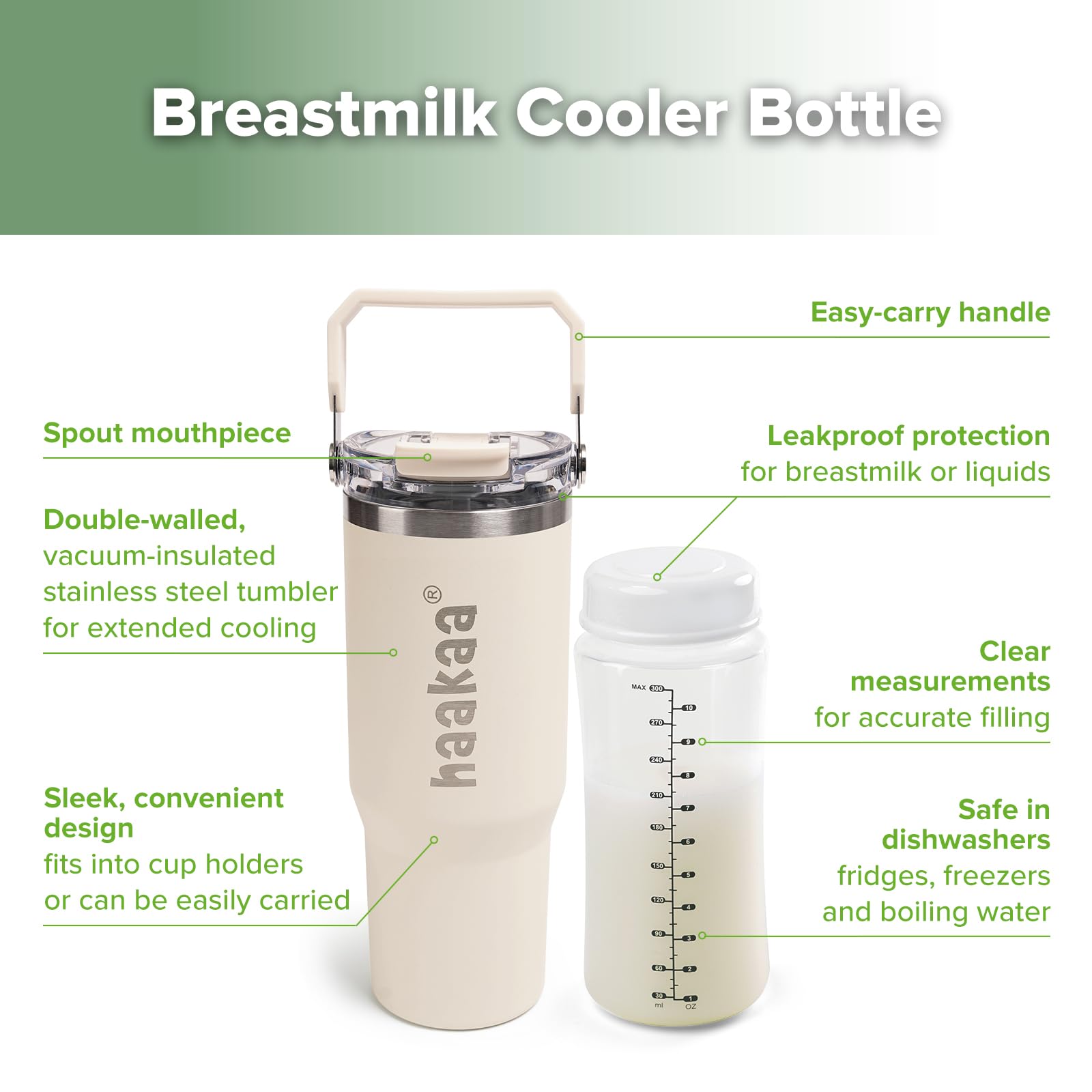 haakaa portable breastmilk cooler surrounded by ice to keep milk cold.