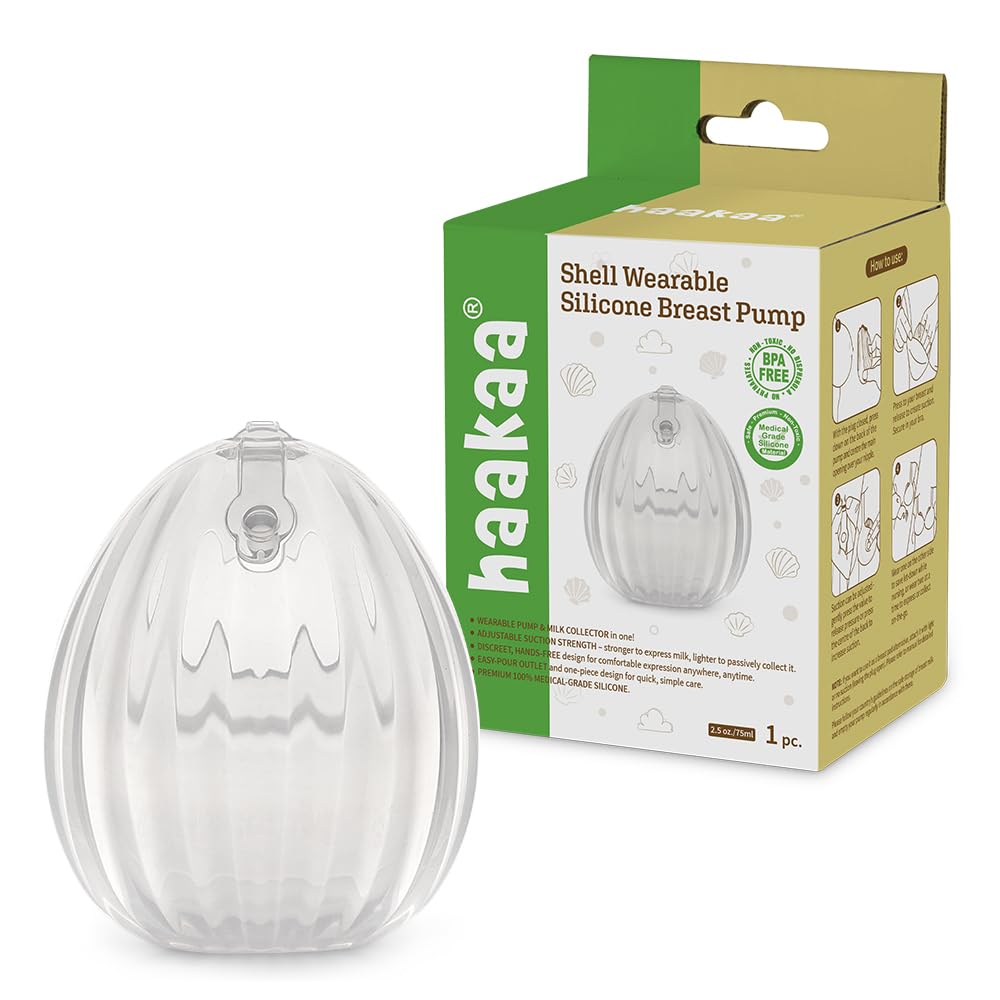 Haakaa Shell wearable pump under clothing for hands-free pumping.