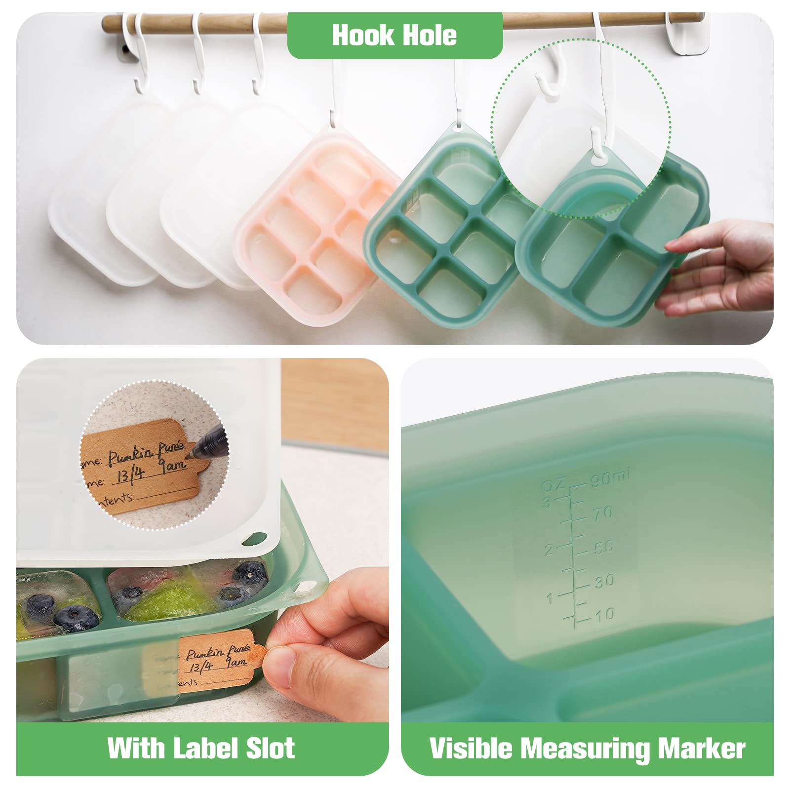 Haakaa Silicone Baby Food Tray pops out frozen portions easily.