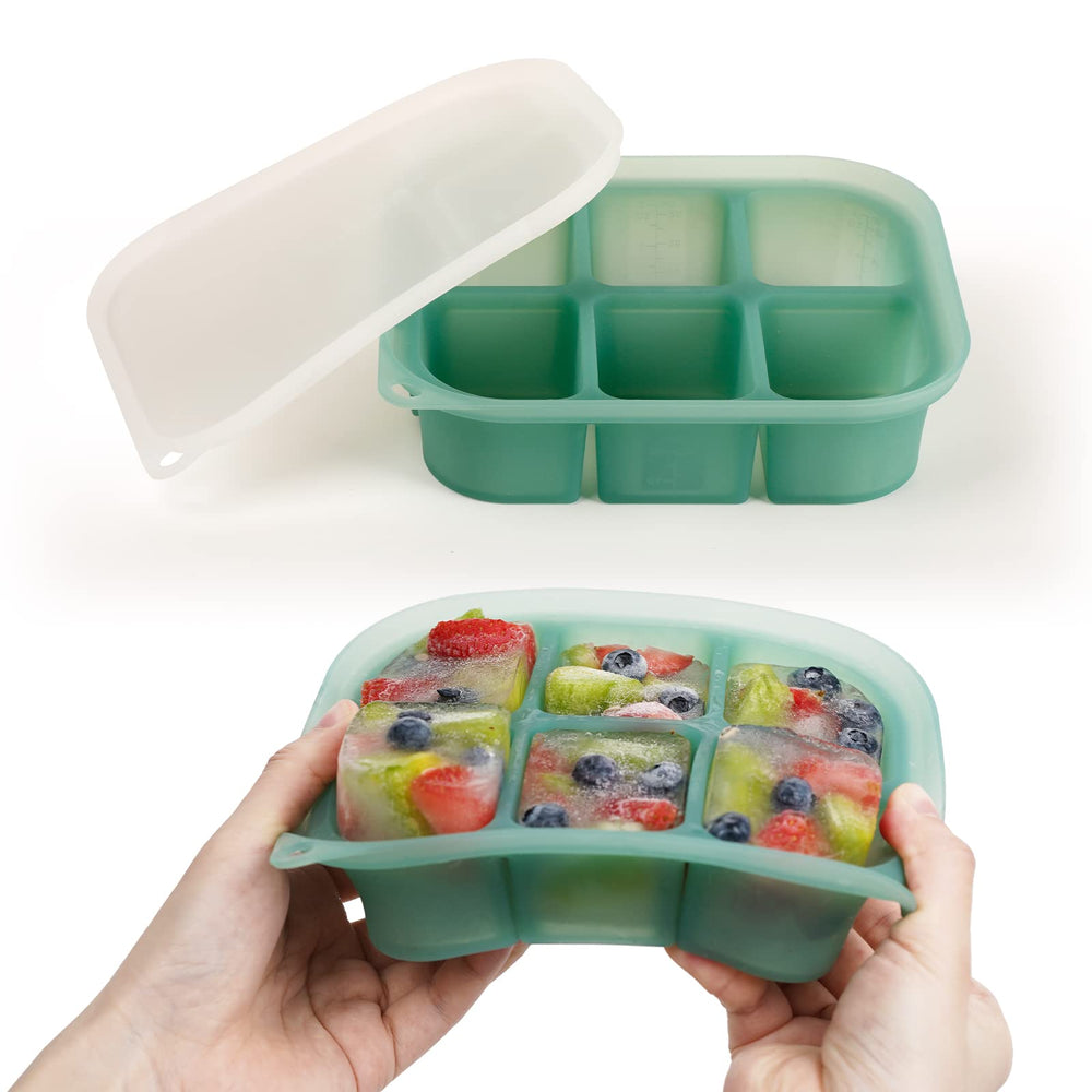 Haakaa Silicone Baby Food Tray shows portion compartments for easy meal prep.