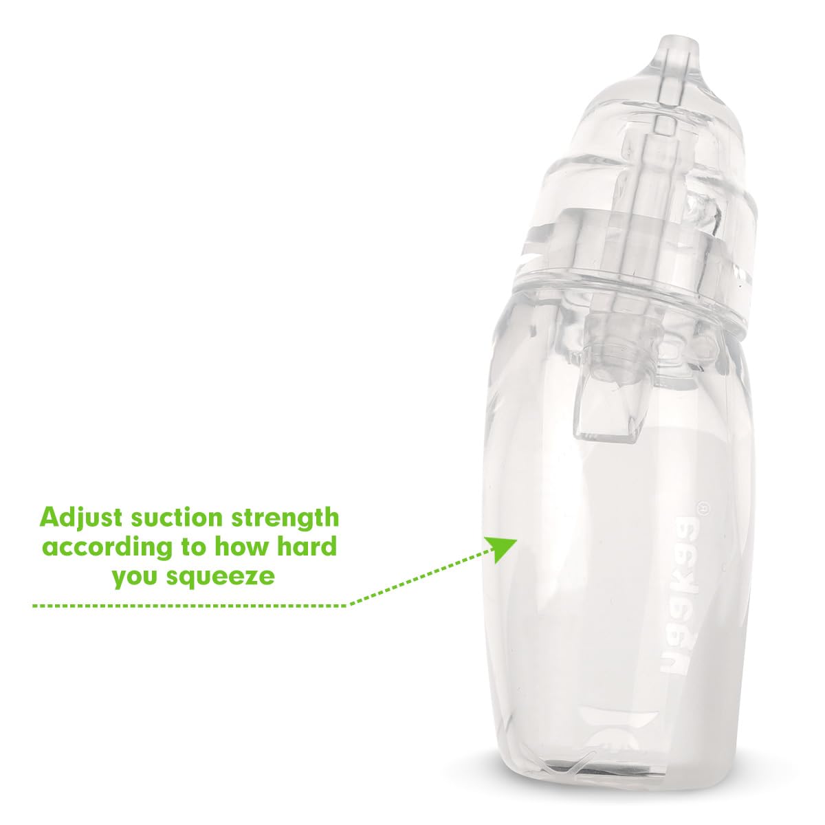 haakaa silicone baby nasal aspirator clear-view chamber shows mucus collected