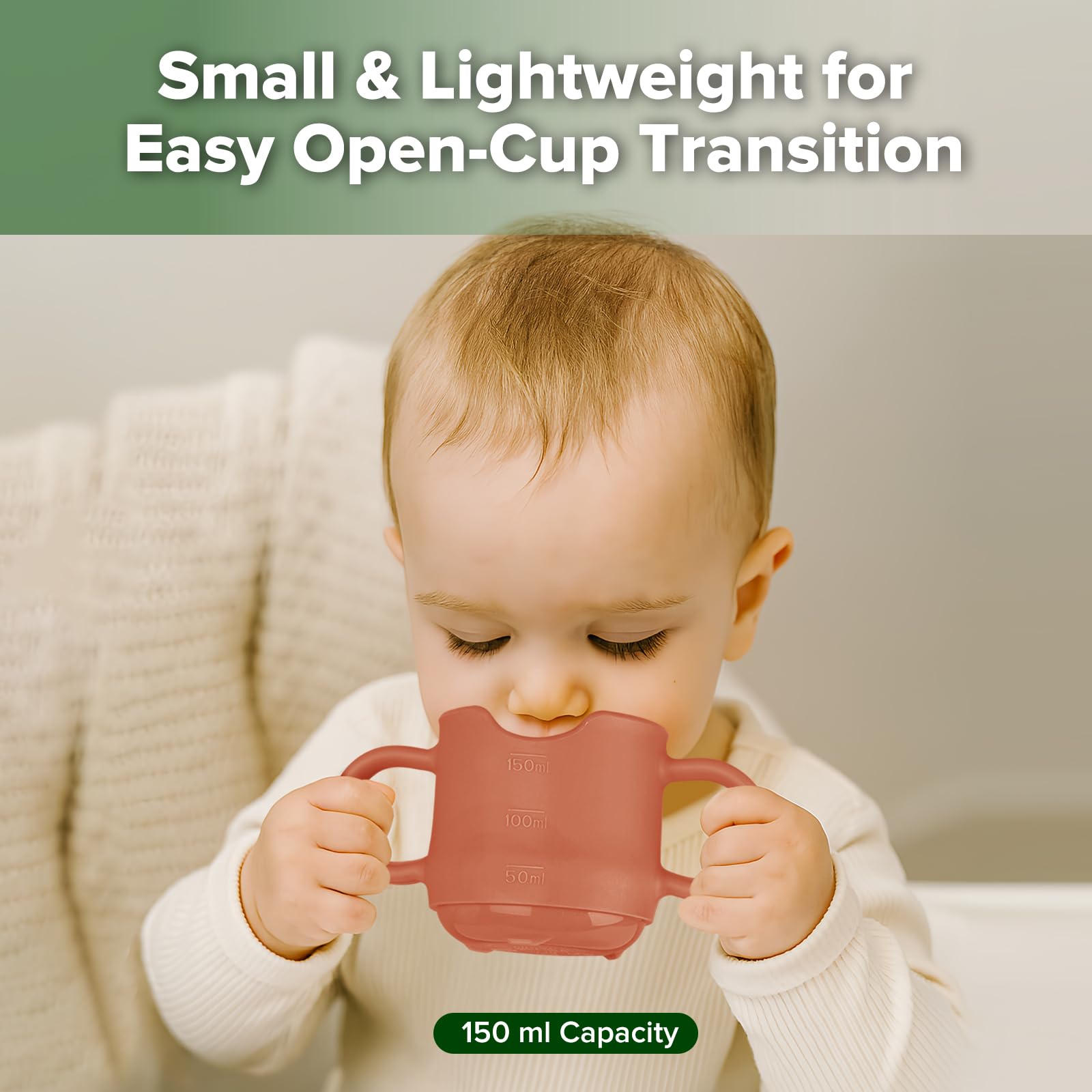 haakaa silicone baby training cup open rim nose cutout supports natural sipping posture