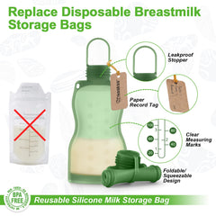haakaa silicone breast milk storage bag 9oz fridge-safe and neatly organized