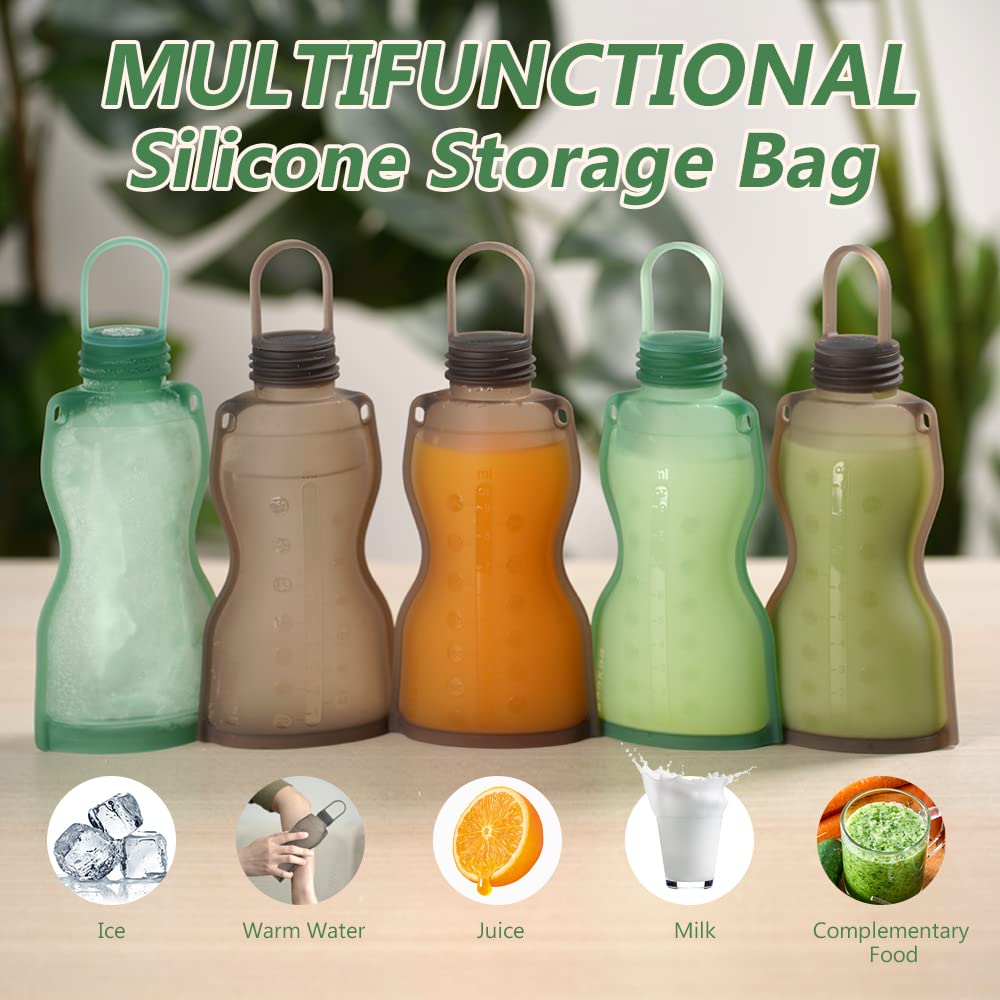 haakaa silicone bag stands on its own for easy filling and organized freezer storage