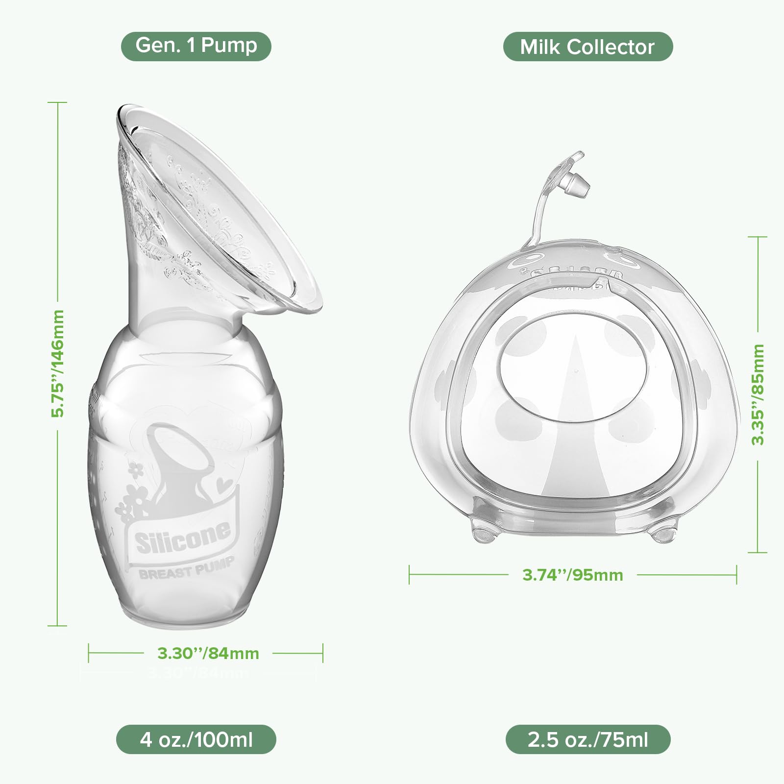 haakaa silicone breast pump side view highlights one-piece design