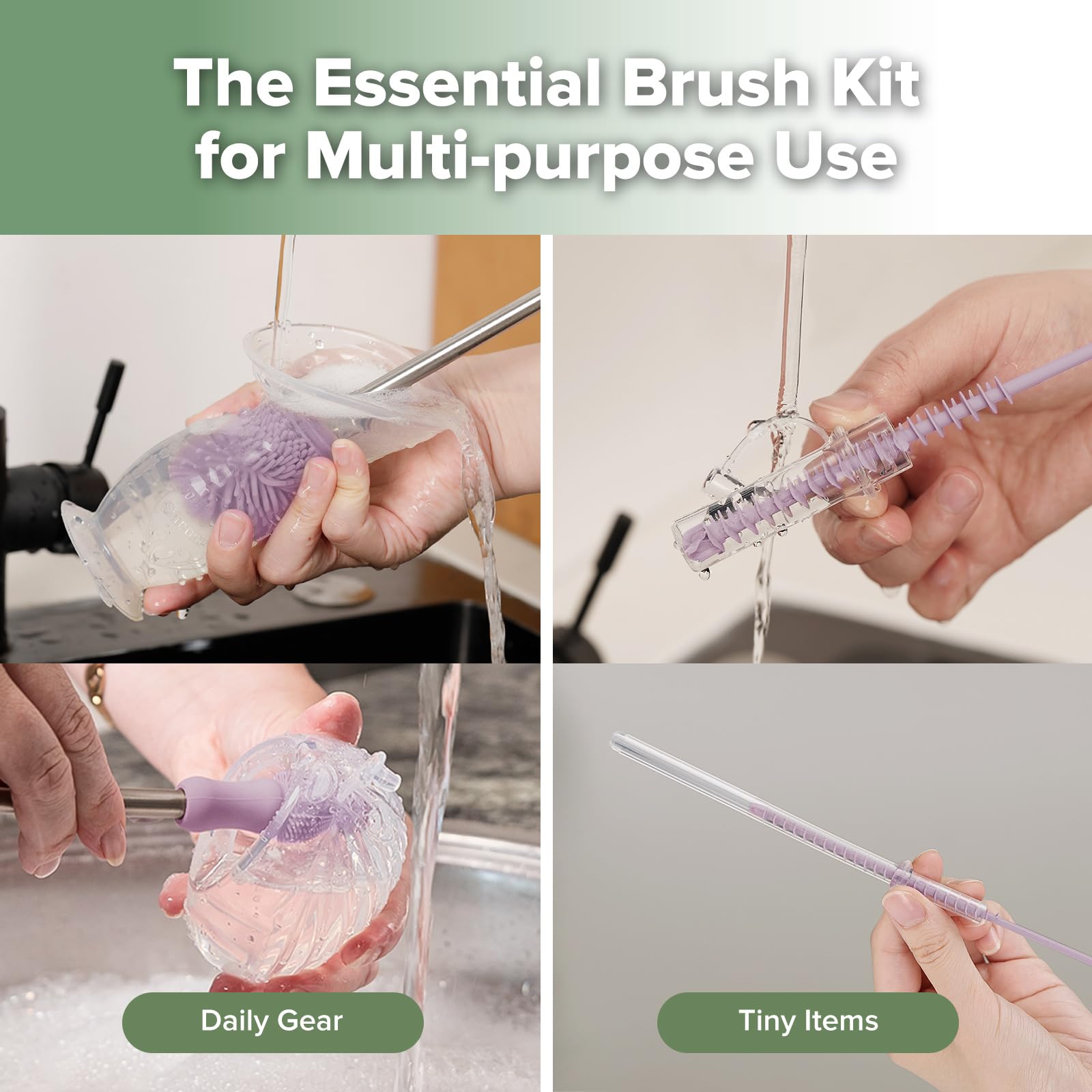 haakaa bottle brush in action cleans bottle mouths with 360° silicone bristles