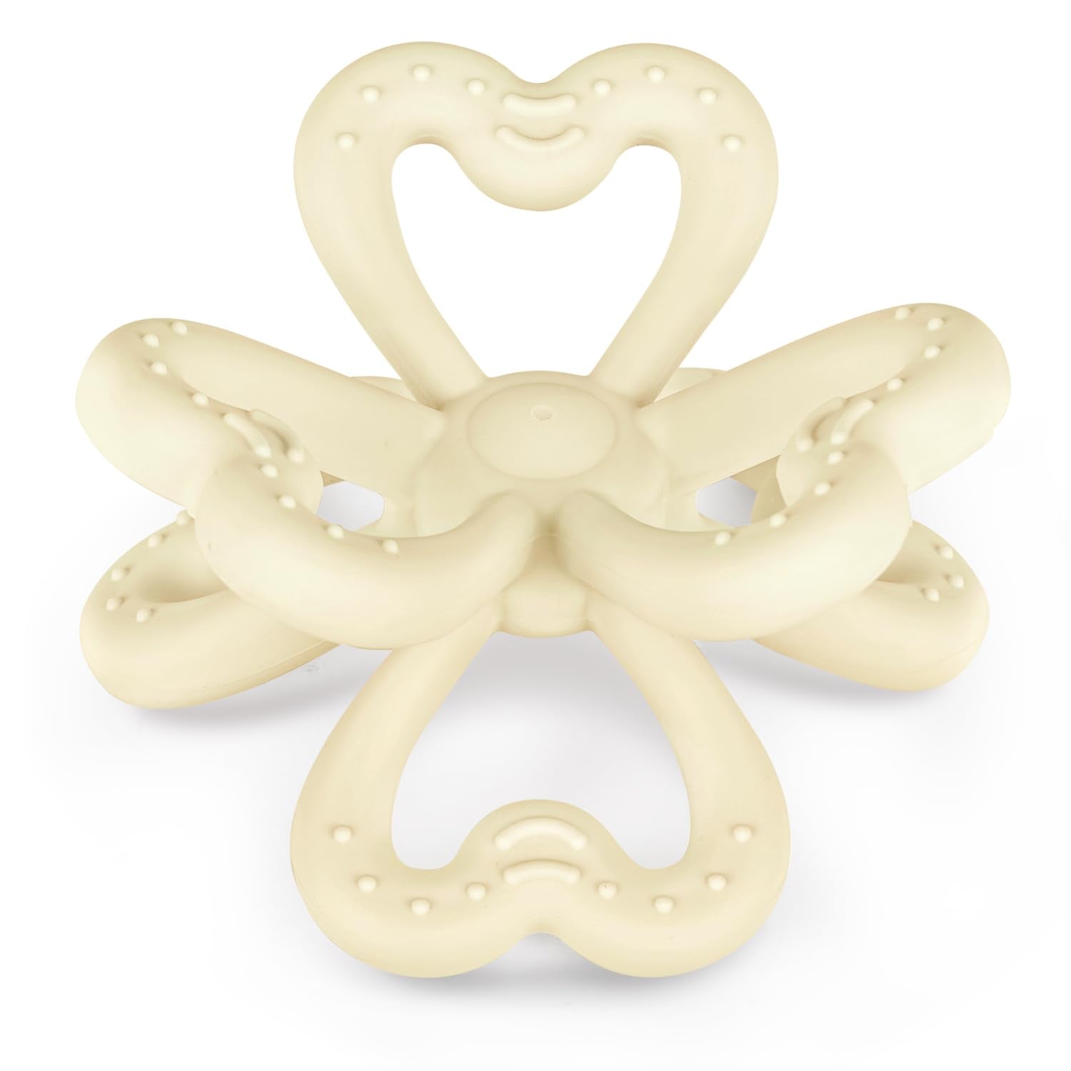 Haakaa silicone clover teether closeup highlights soft, safe chew surface for soothing gums