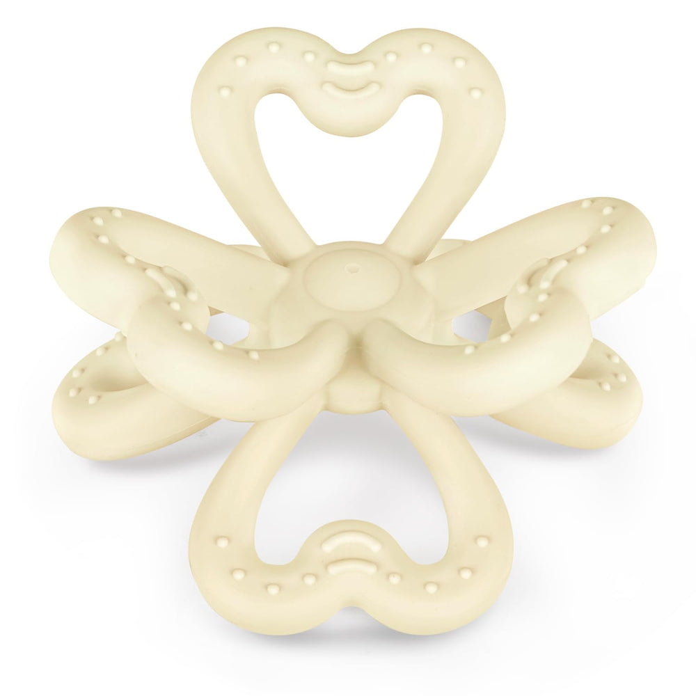 Haakaa silicone clover teether closeup highlights soft, safe chew surface for soothing gums