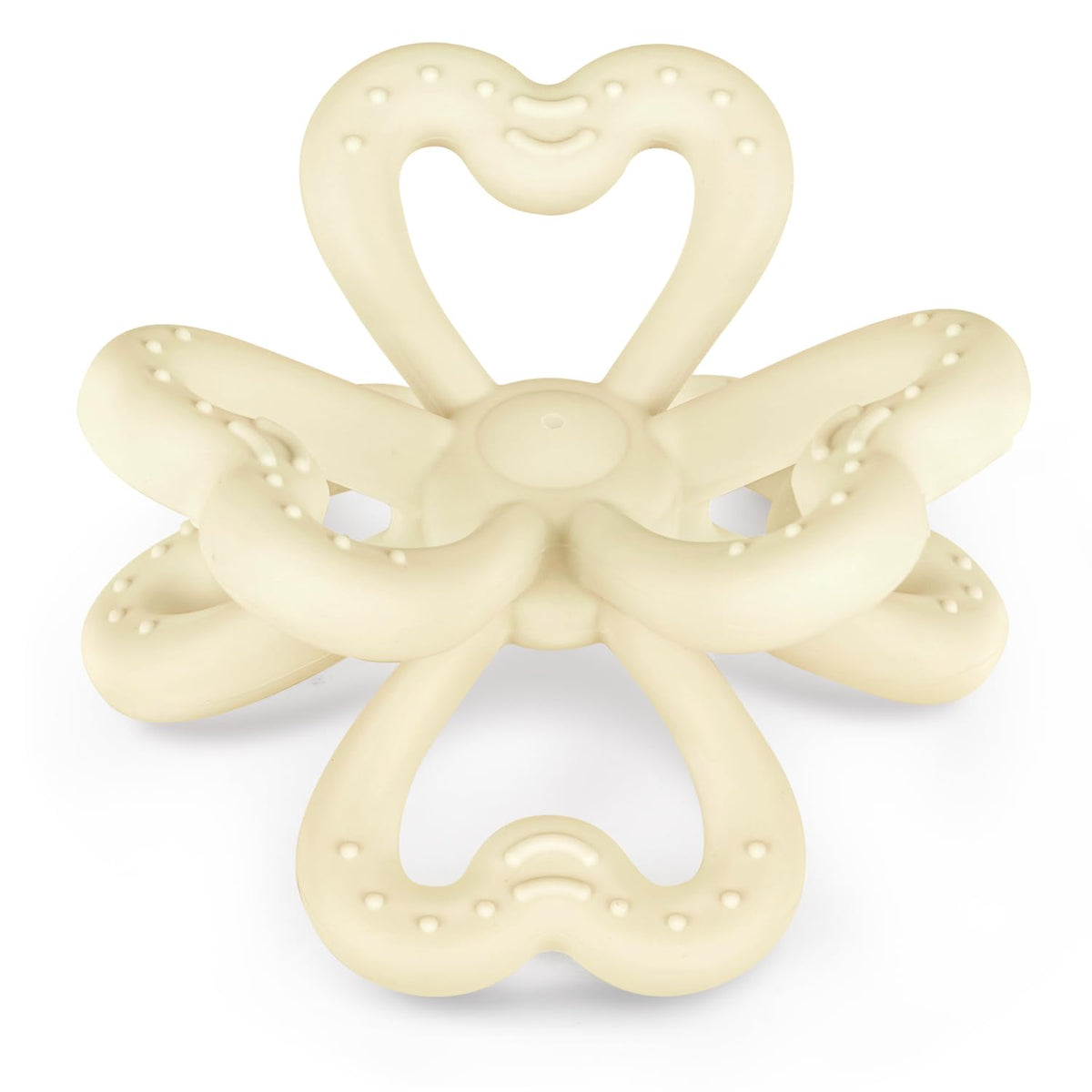 Haakaa silicone clover teether closeup highlights soft, safe chew surface for soothing gums