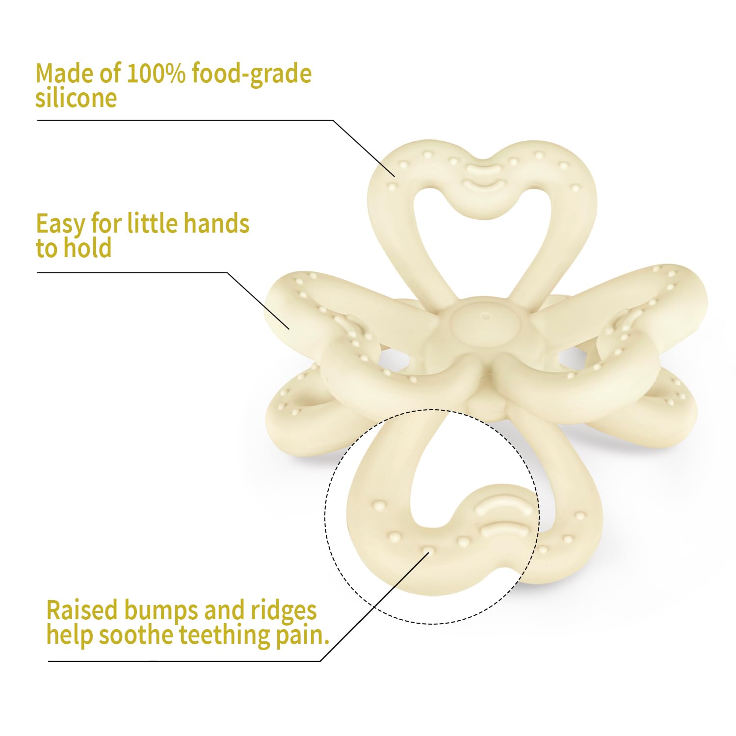 Haakaa silicone clover teether in baby hand demonstrates easy grip for little explorers