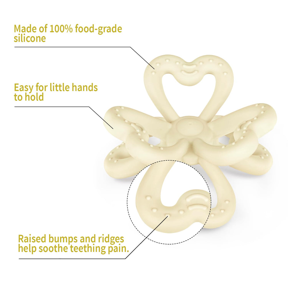 Haakaa silicone clover teether in baby hand demonstrates easy grip for little explorers