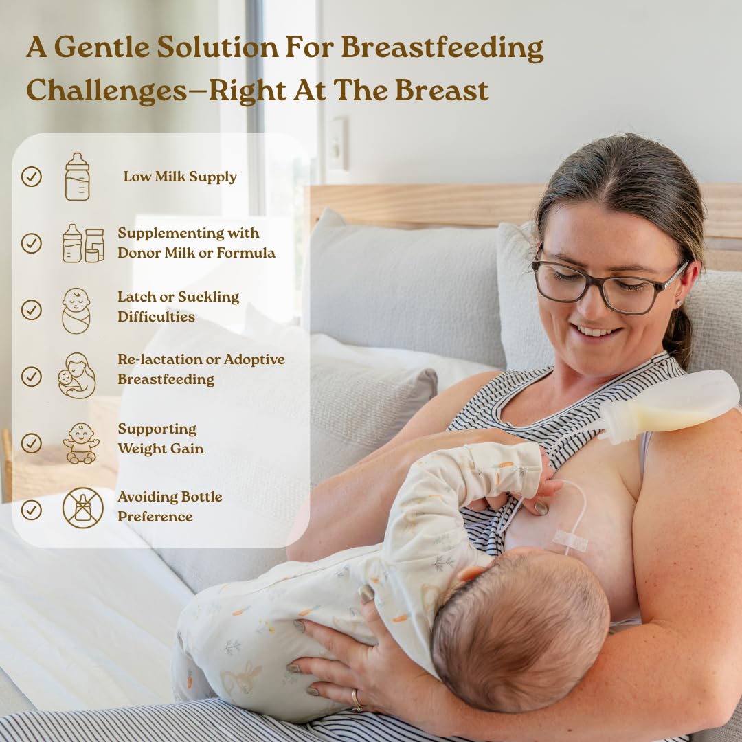 Haakaa silicone feeding tube with adjustable flow for controlled feeding.