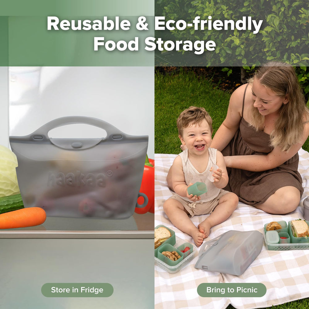 Haakaa bag sterilizes baby bottles, pump parts, pacifiers, and teethers.