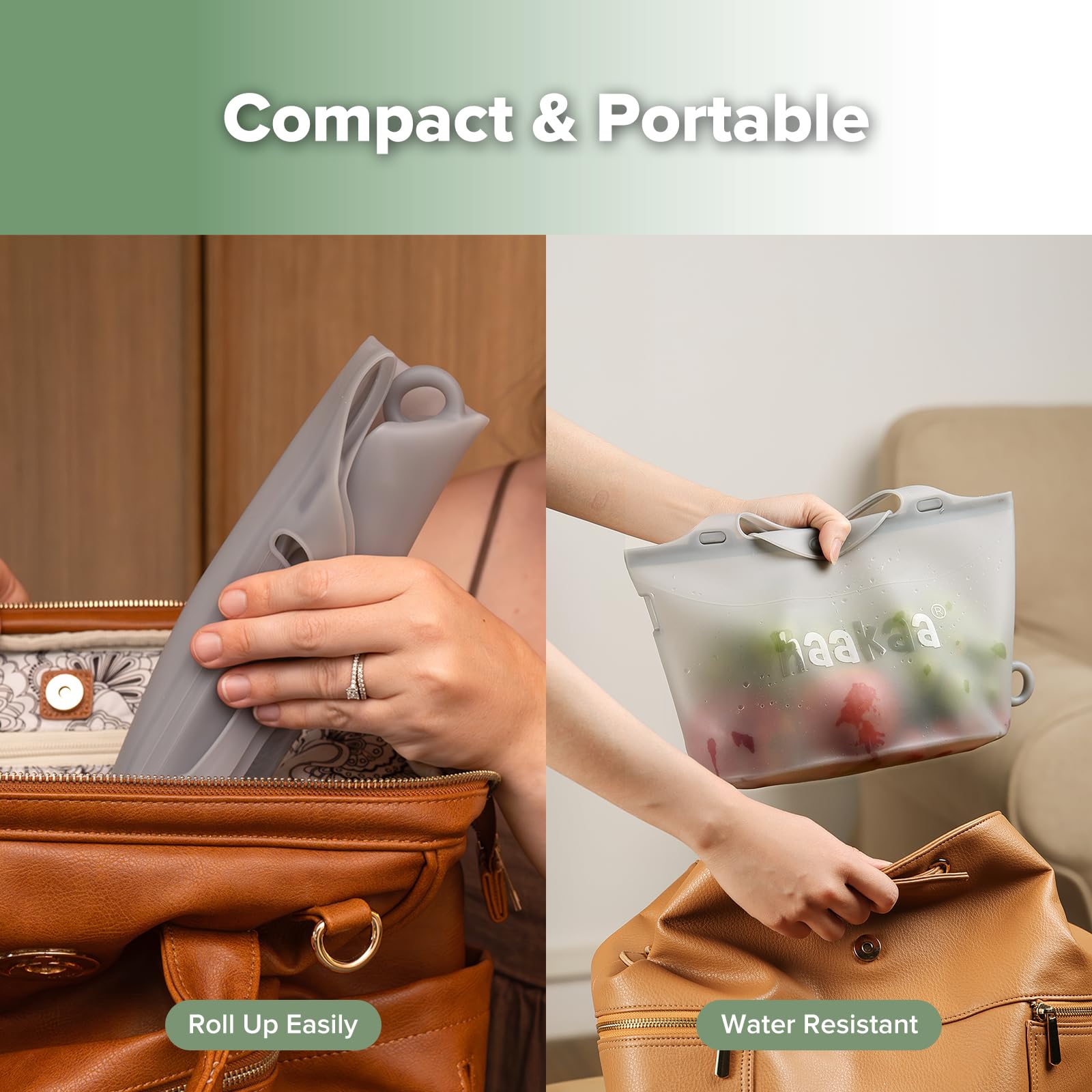 Haakaa bag includes a hanging loop for air drying.