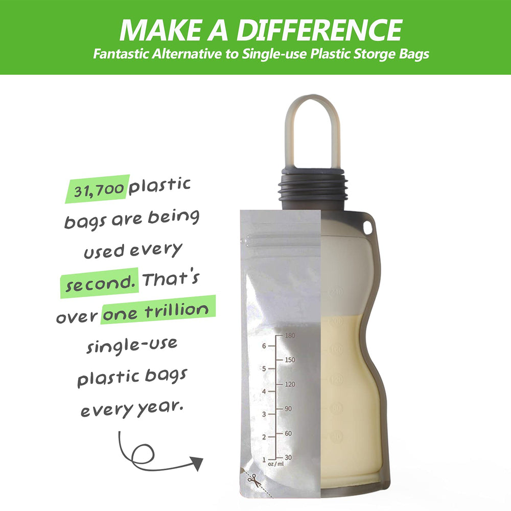 haakaa silicone milk storage bag open—easy filling for convenient pumping days.