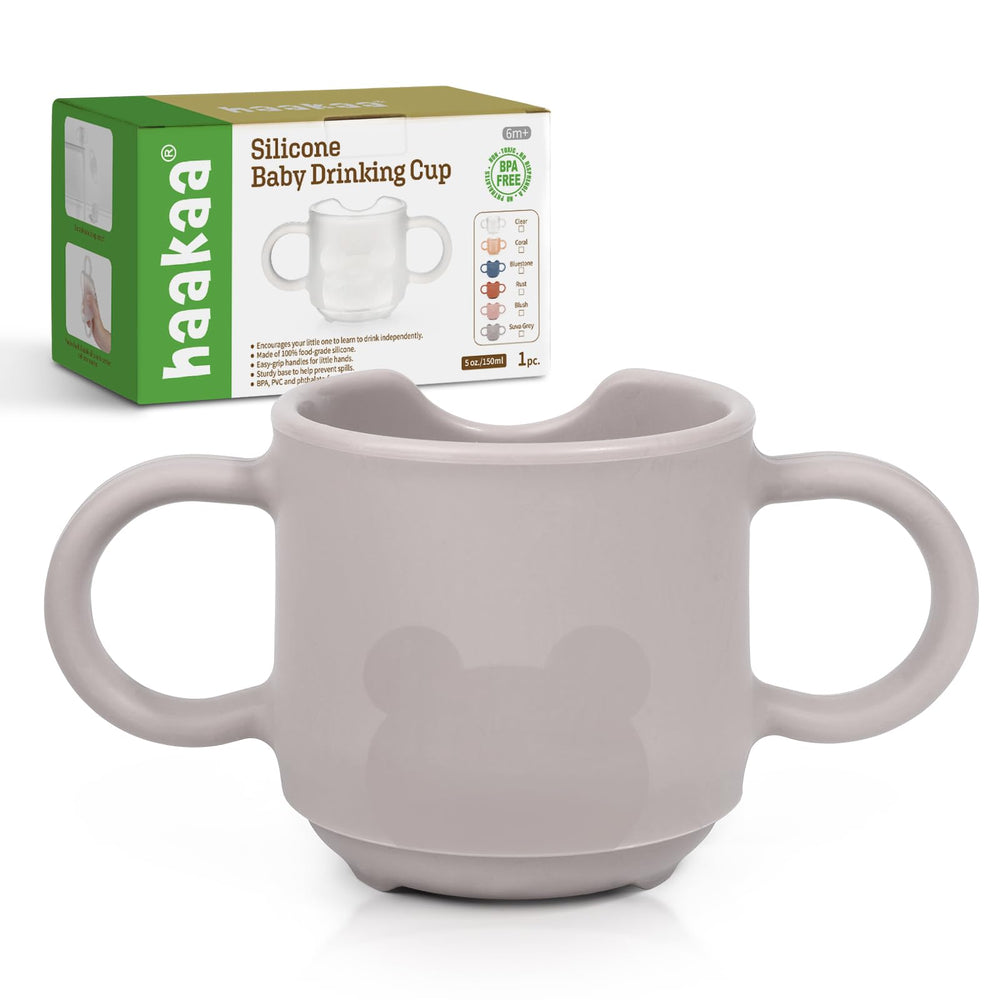 haakaa silicone toddler cups Suva Grey open-rim enhances natural sipping posture and transitions